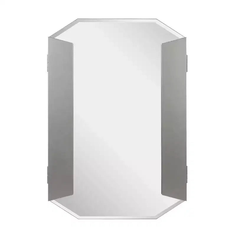 Miroir de courtoisie biseauté bi-pliable : Rectangulaire moderne, montage mural, cadre en MDF, 32x30"