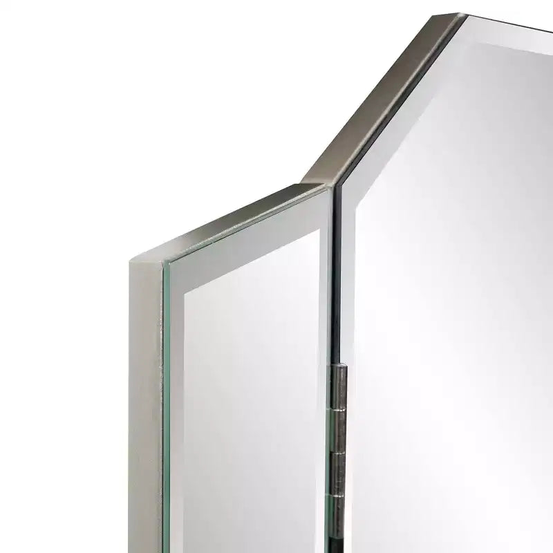 Miroir de courtoisie biseauté bi-pliable : Rectangulaire moderne, montage mural, cadre en MDF, 32x30"