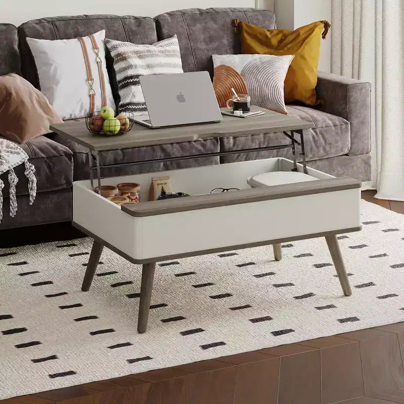 Table basse relevable en bois de 101,6 cm avec rangement caché -