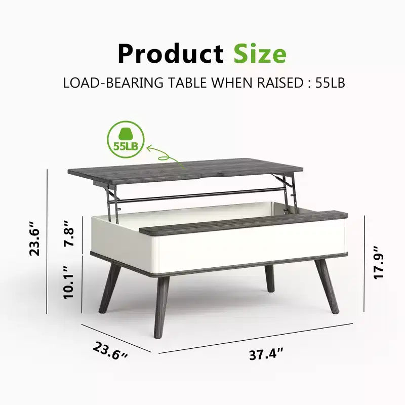 Table basse relevable en bois de 101,6 cm avec rangement caché -