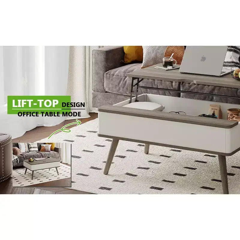Table basse relevable en bois de 101,6 cm avec rangement caché -