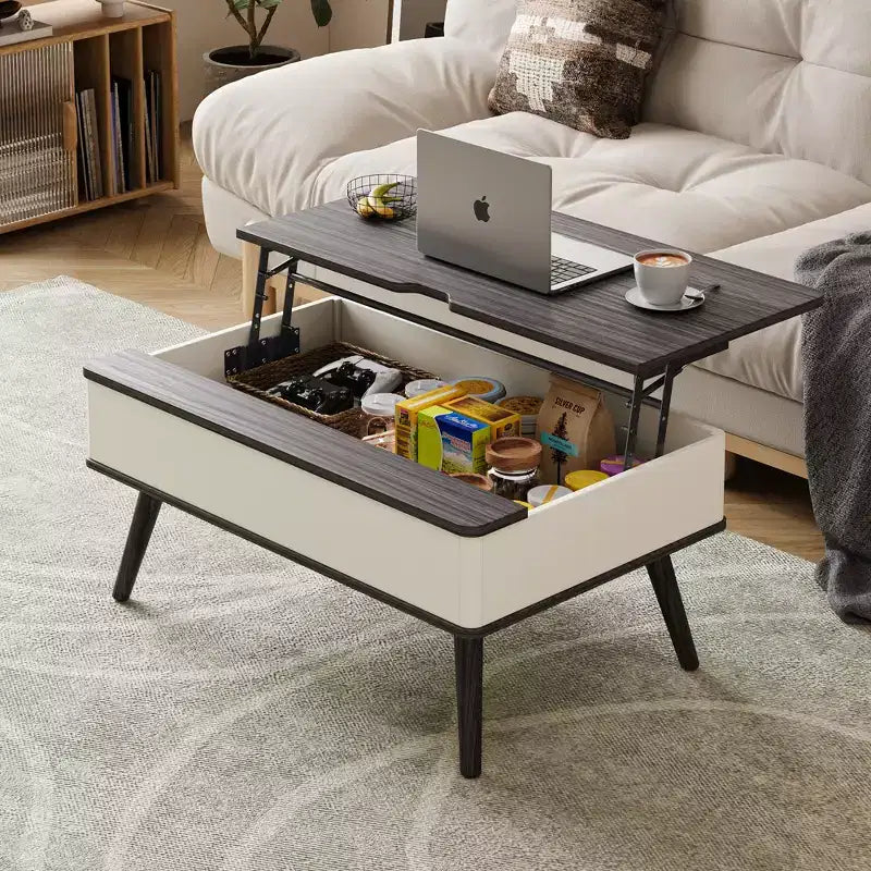 Table basse relevable en bois de 101,6 cm avec rangement caché -