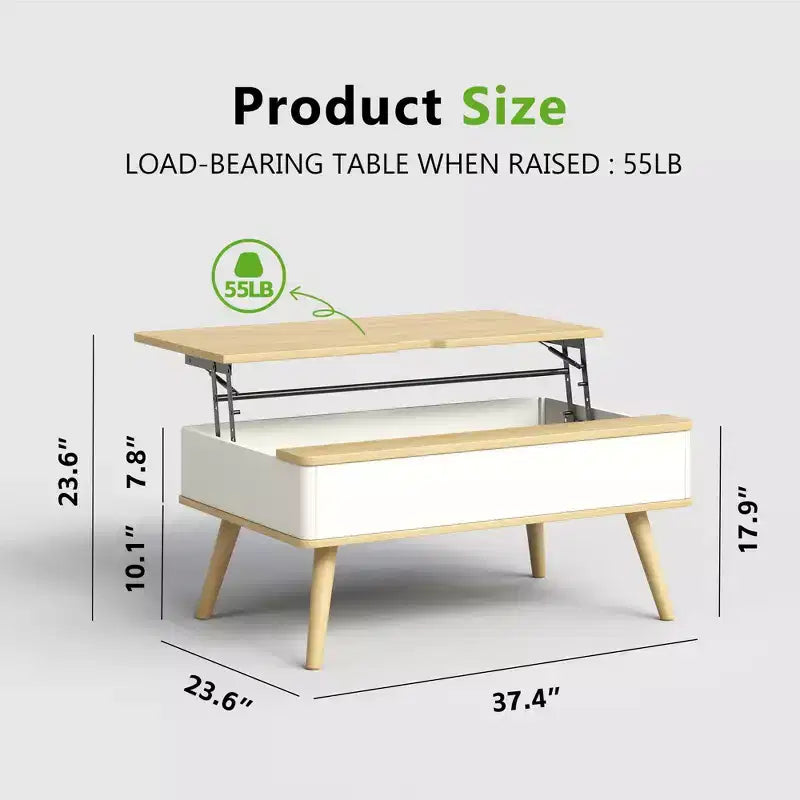 Table basse relevable en bois de 101,6 cm avec rangement caché -