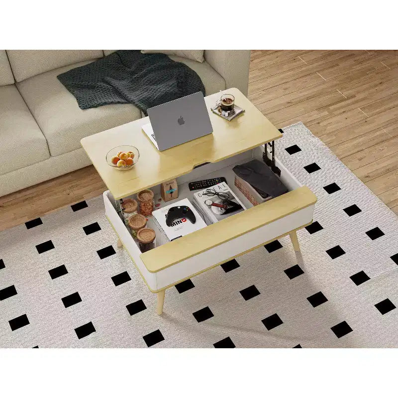 Table basse relevable en bois de 101,6 cm avec rangement caché -