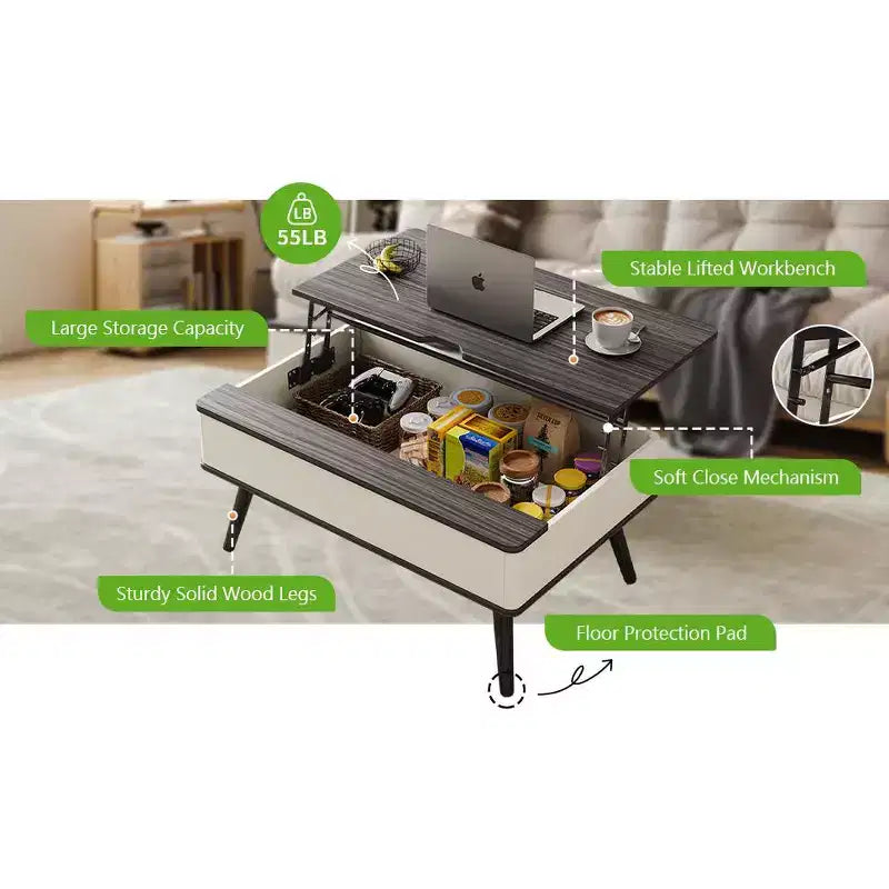 40'' Wood Lift Top Coffee Table with Hidden Storage -