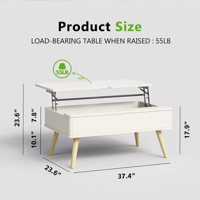 Table basse relevable en bois de 101,6 cm avec rangement caché -