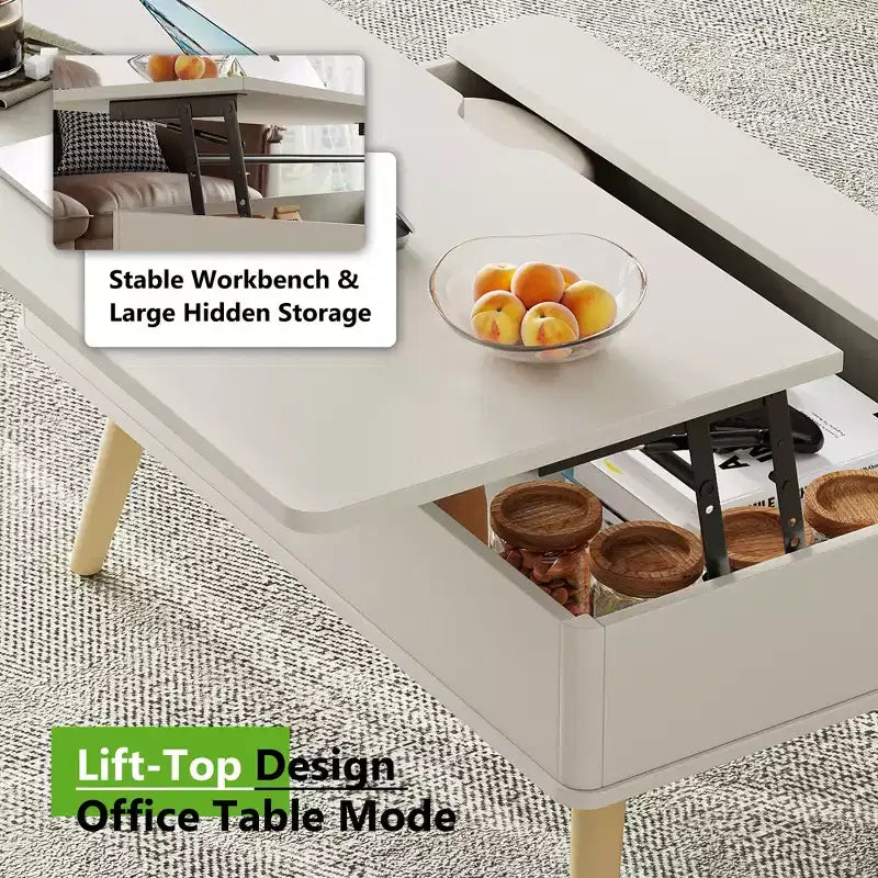 Table basse relevable en bois de 101,6 cm avec rangement caché -