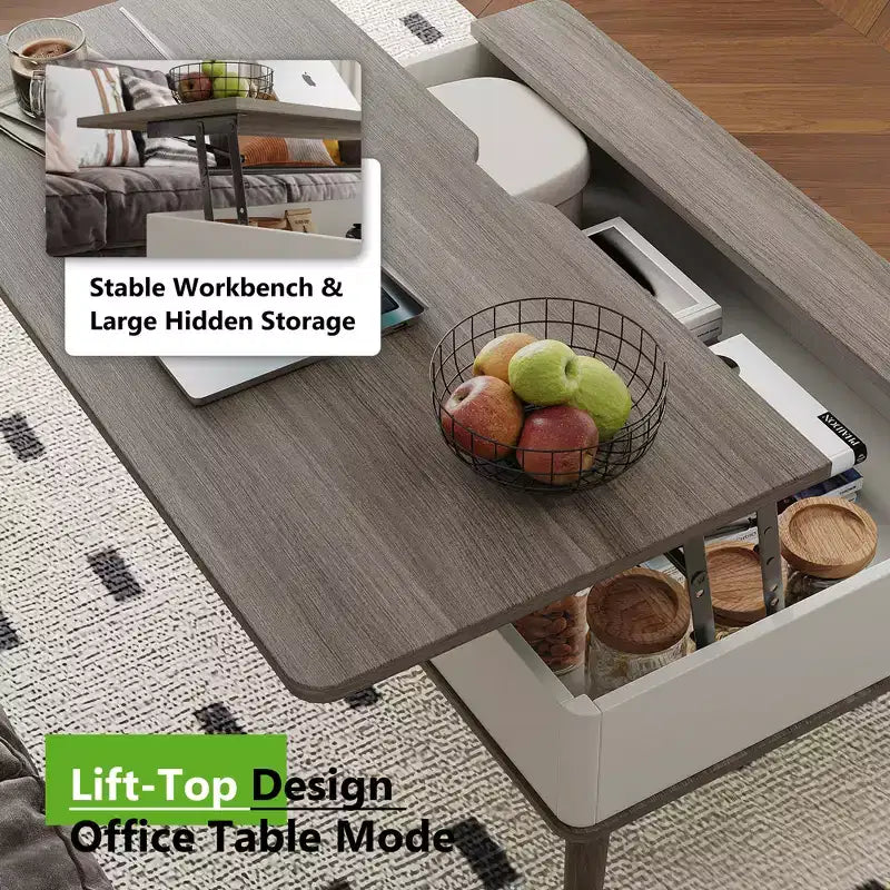 Table basse relevable en bois de 101,6 cm avec rangement caché -