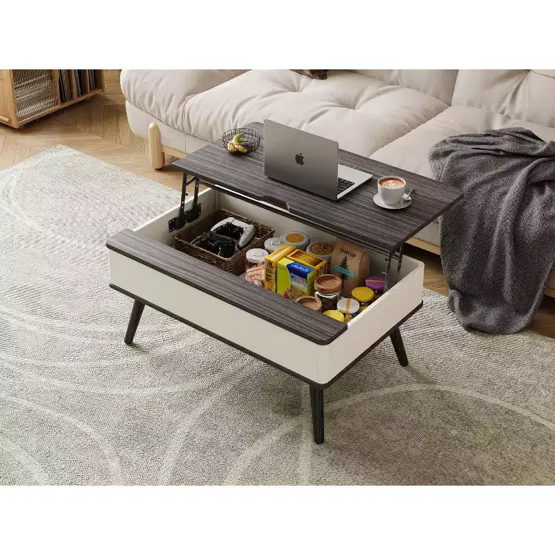 Table basse relevable en bois de 101,6 cm avec rangement caché -