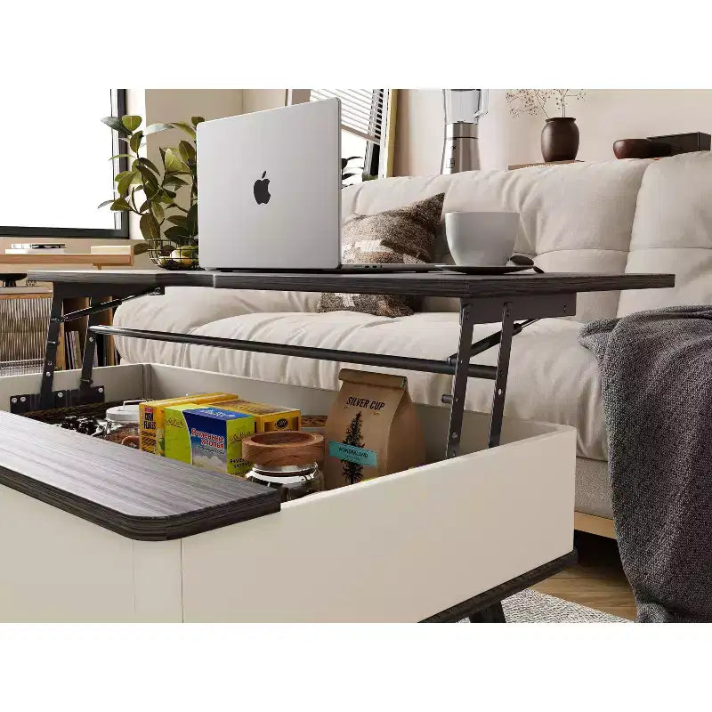 Table basse relevable en bois de 101,6 cm avec rangement caché -