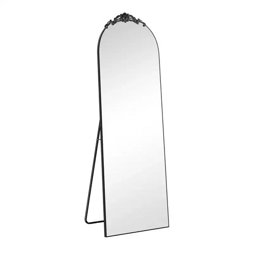 Miroir mural arqué sur pied en bois noir de 31 po (L) x 71 po (H) pour chambre à coucher et salon