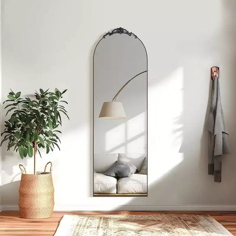 31 in. W x 71 in. H Wood Frame Arched Floor Mirror Bedroom Living Room Wall Mirror in Black