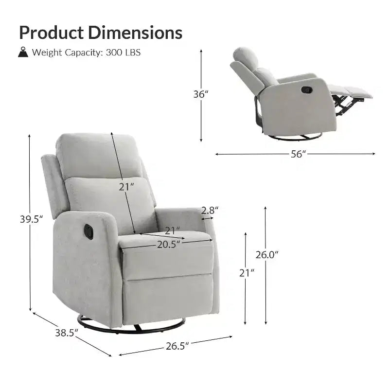 Fauteuil inclinable pivotant en lot de 2 avec fonction pivotante