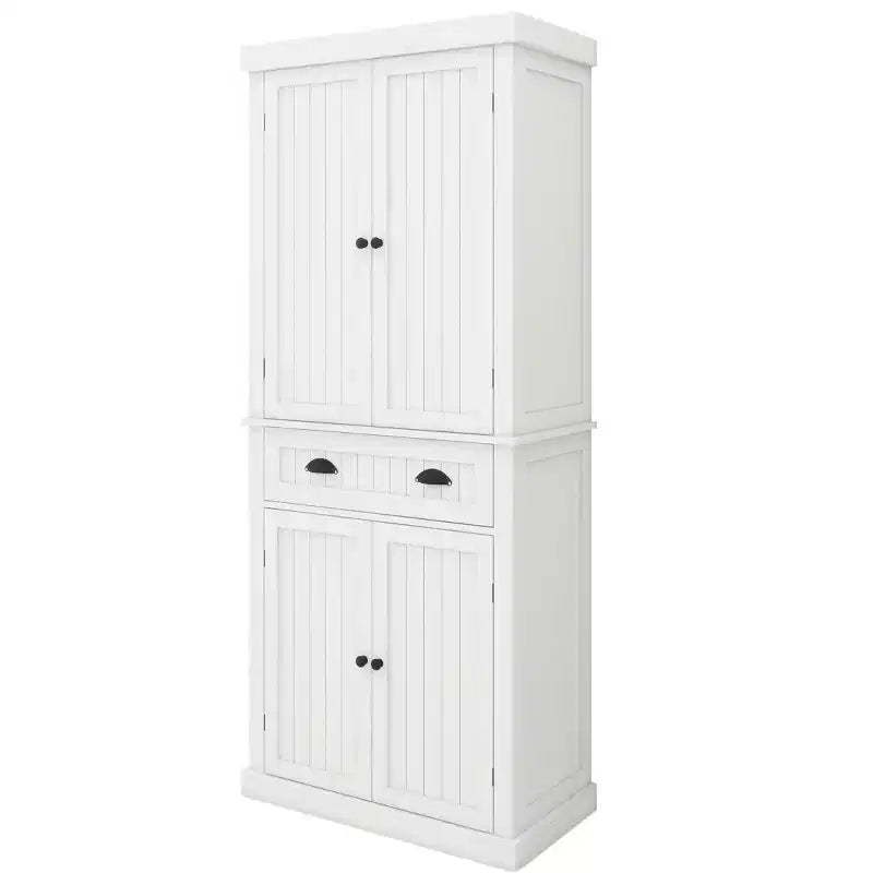 Placard de cuisine en bois blanc de 76 cm de large avec portes, tiroirs et étagères réglables