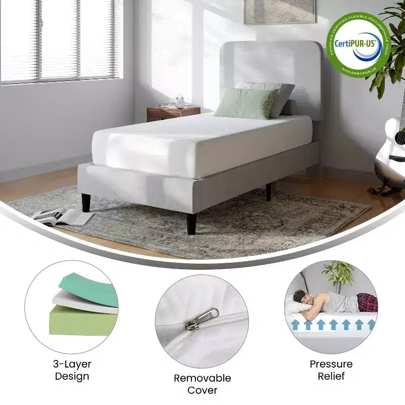3-Layer Memory Foam Mattress in a Box with Green Tea Infusion, Cooling Gel, CertiPUR-US Certified Foam and Washable Cover