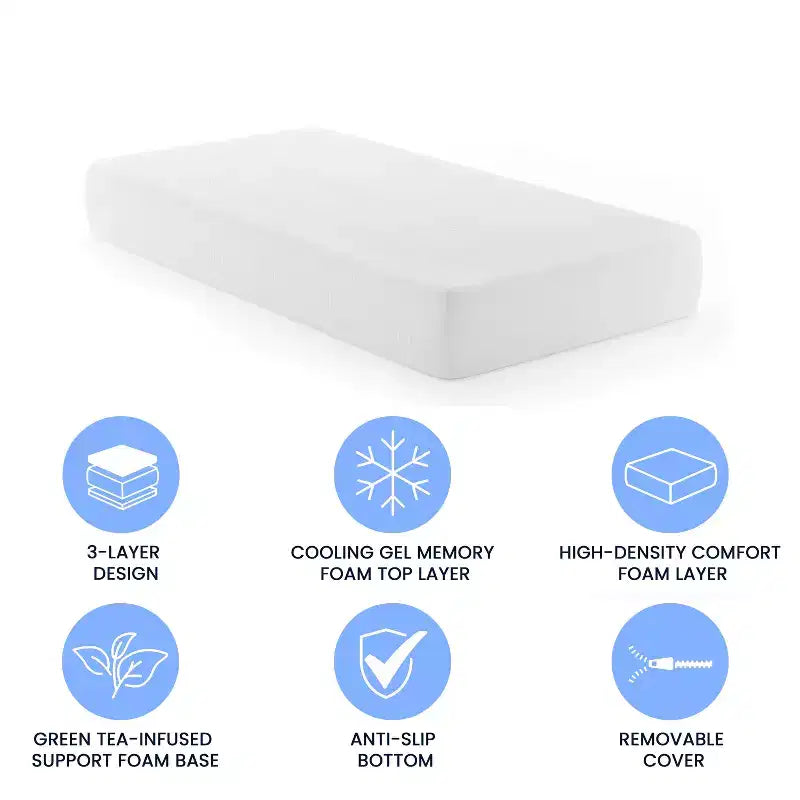 3-Layer Memory Foam Mattress in a Box with Green Tea Infusion, Cooling Gel, CertiPUR-US Certified Foam and Washable Cover