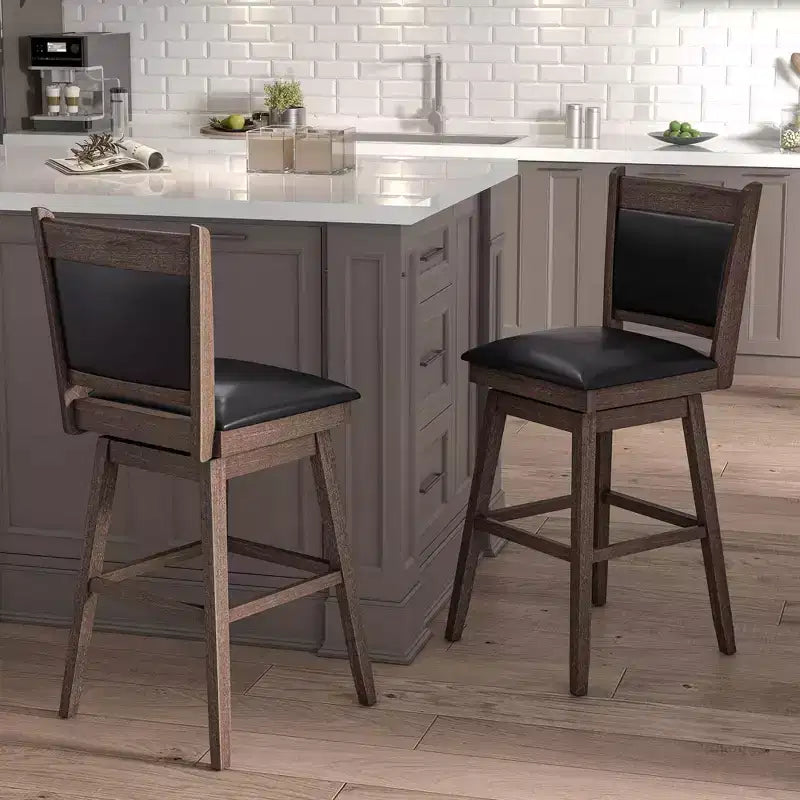 29 Swivel Bar Stools Set of 2 with Back Rubber Wood Legs Sturdy Footrest