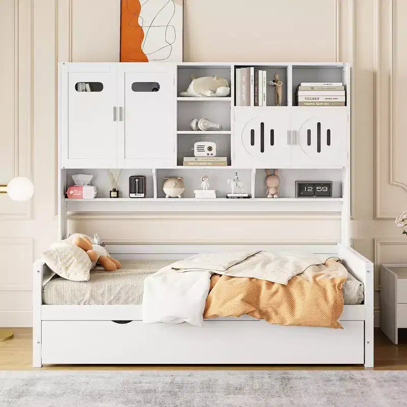 Lit de repos double/grand avec lit gigogne double et armoire et étagère tout-en-un-