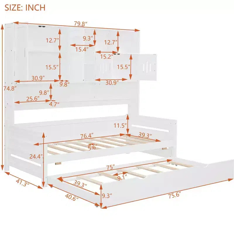 Lit de repos double/grand avec lit gigogne double et armoire et étagère tout-en-un-