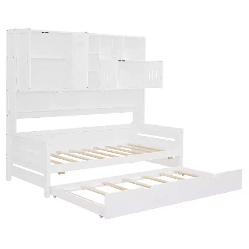 Lit de repos double/grand avec lit gigogne double et armoire et étagère tout-en-un-