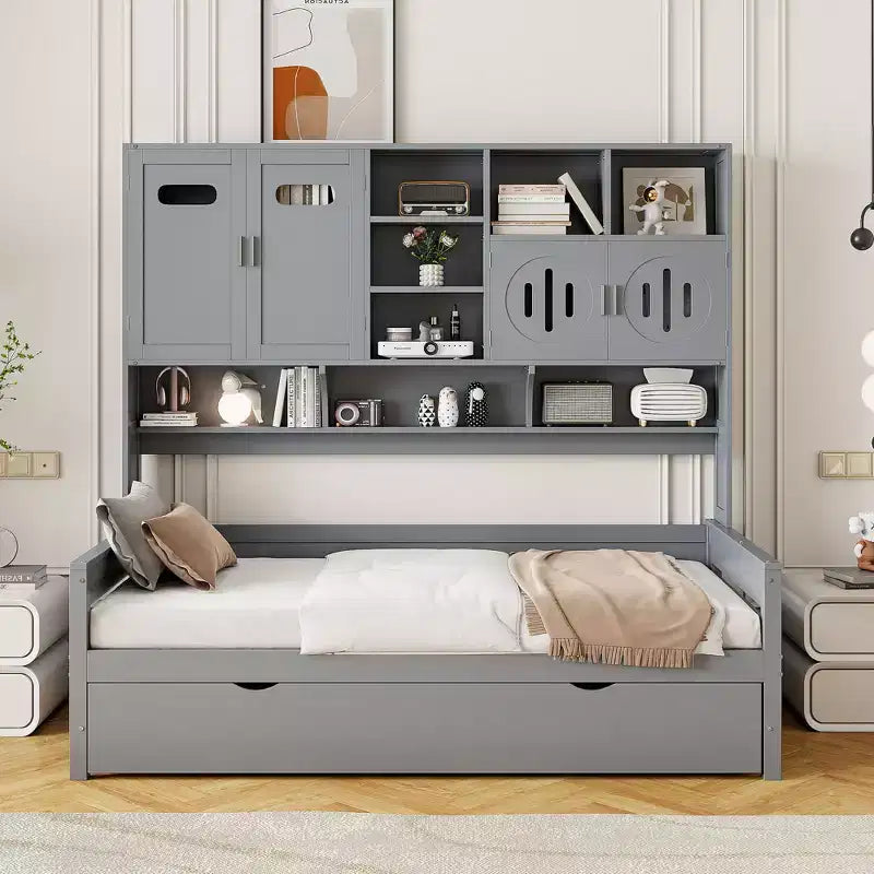 Lit de repos double/grand avec lit gigogne double et armoire et étagère tout-en-un-