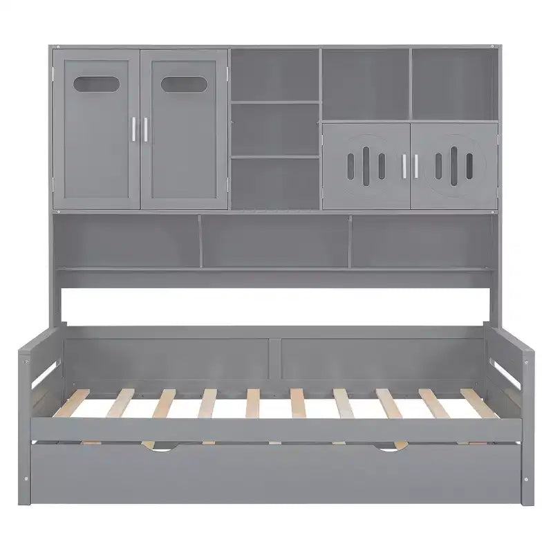 Lit de repos double/grand avec lit gigogne double et armoire et étagère tout-en-un-