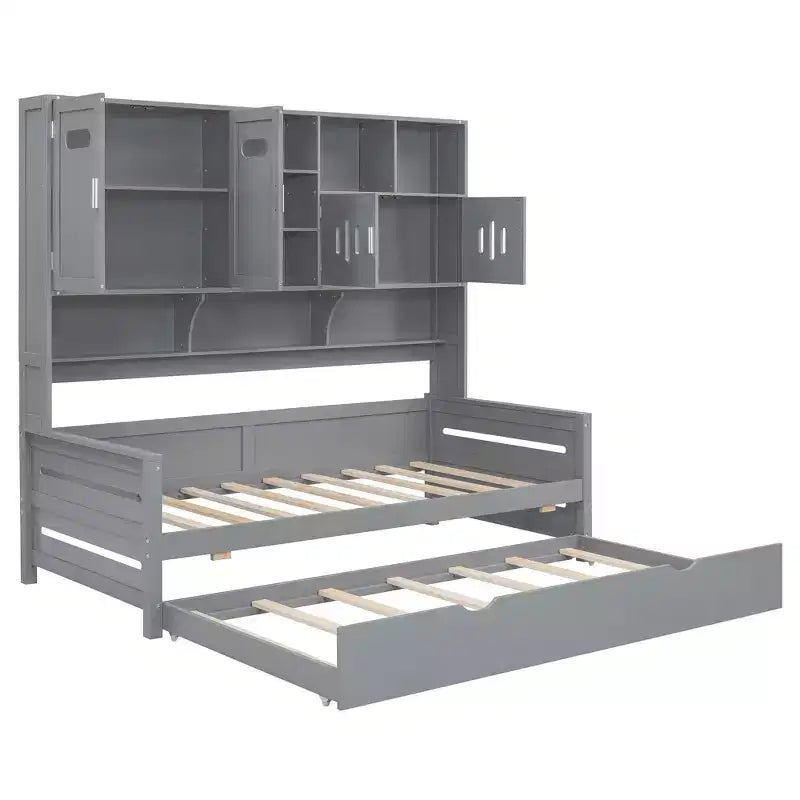 Lit de repos double/grand avec lit gigogne double et armoire et étagère tout-en-un-