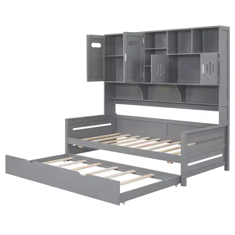Lit de repos double/grand avec lit gigogne double et armoire et étagère tout-en-un-
