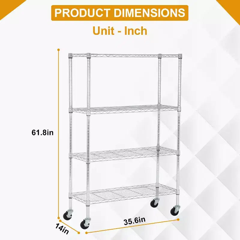 Étagère de rangement en acier à 4 niveaux avec tablettes larges, parfaite pour la maison, le bureau ou l'usage commercial