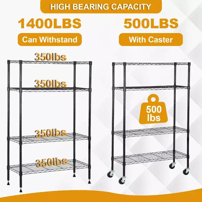 4-Tier Steel Wire Shelving Unit Storage Shelves with Wide-Span Shelves Perfect for Home Office or Commercial Use