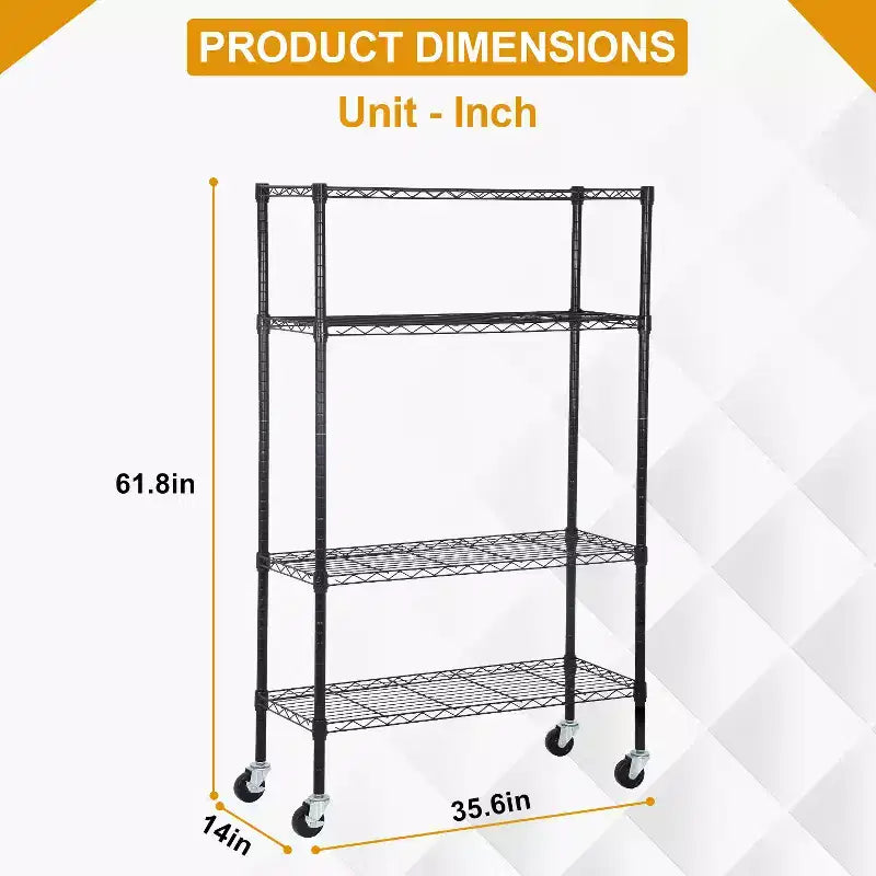 Étagère de rangement en acier à 4 niveaux avec tablettes larges, parfaite pour la maison, le bureau ou l'usage commercial