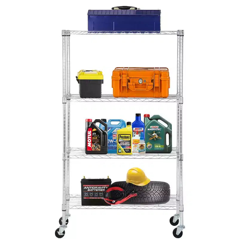 4-Tier Steel Wire Shelving Unit Storage Shelves with Wide-Span Shelves Perfect for Home Office or Commercial Use