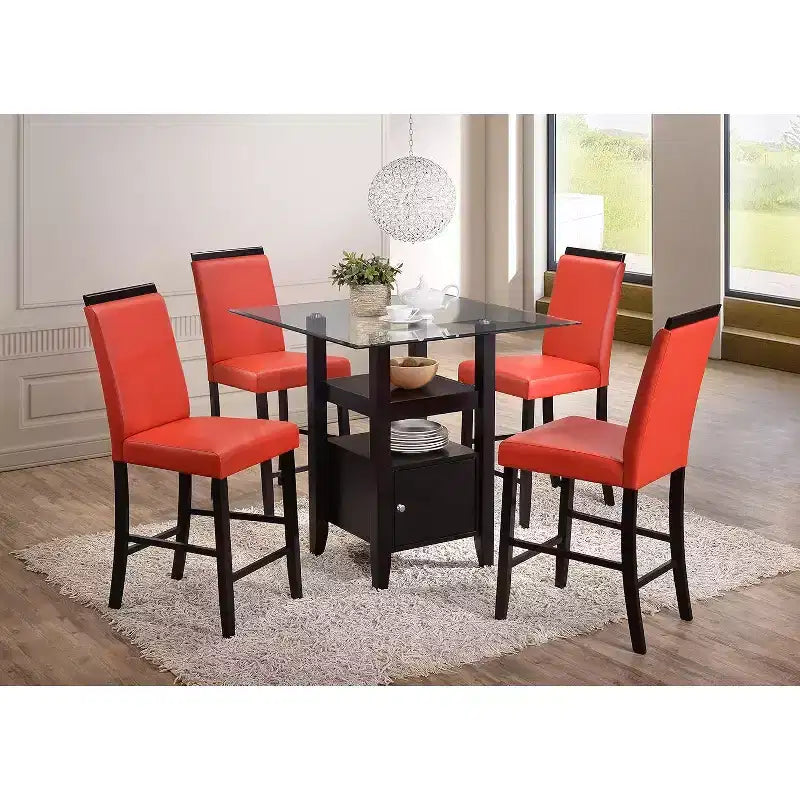 Kings Brand Furniture - Cappuccino Finish/Glass Top Counter Height Dining Table with Storage