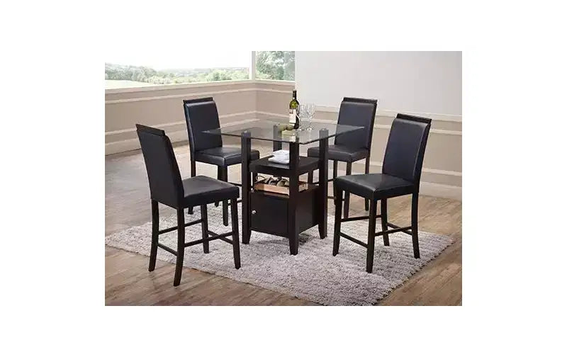 Kings Brand Furniture - Cappuccino Finish/Glass Top Counter Height Dining Table with Storage