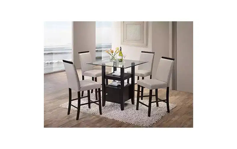 Kings Brand Furniture - Cappuccino Finish/Glass Top Counter Height Dining Table with Storage