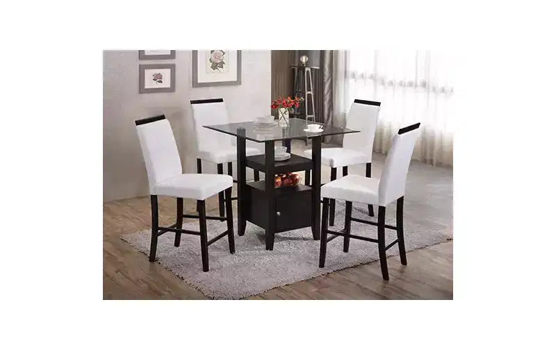 Kings Brand Furniture - Cappuccino Finish/Glass Top Counter Height Dining Table with Storage
