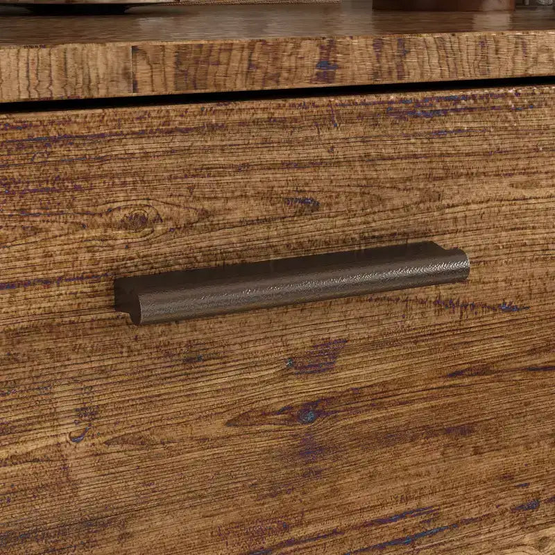 Meuble bas de cuisine en bois avec portes métalliques, 3 tiroirs et plan de travail