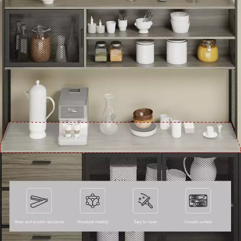 Meuble bas de cuisine en bois avec portes métalliques, 3 tiroirs et plan de travail