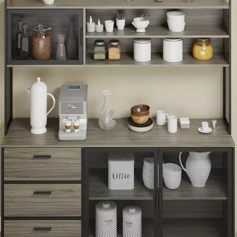 Meuble bas de cuisine en bois avec portes métalliques, 3 tiroirs et plan de travail