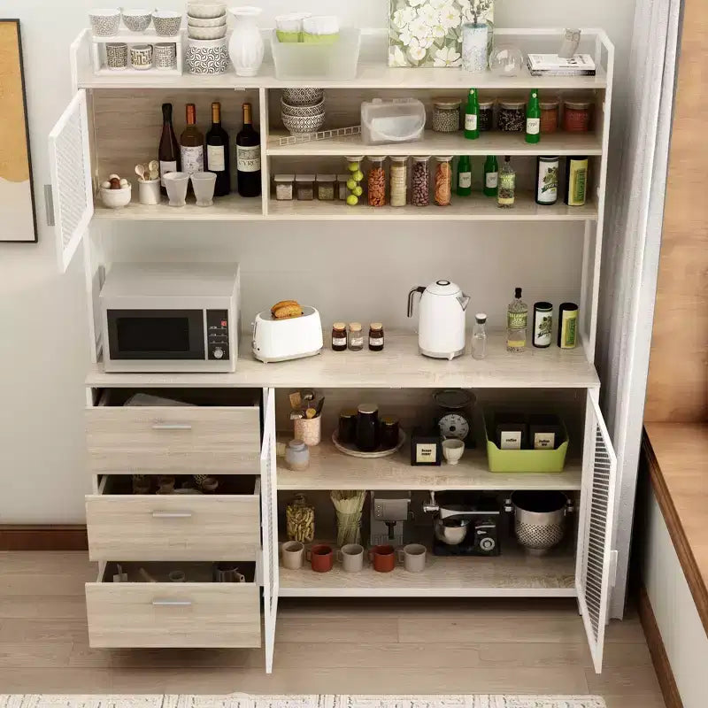 Meuble bas de cuisine en bois avec portes métalliques, 3 tiroirs et plan de travail