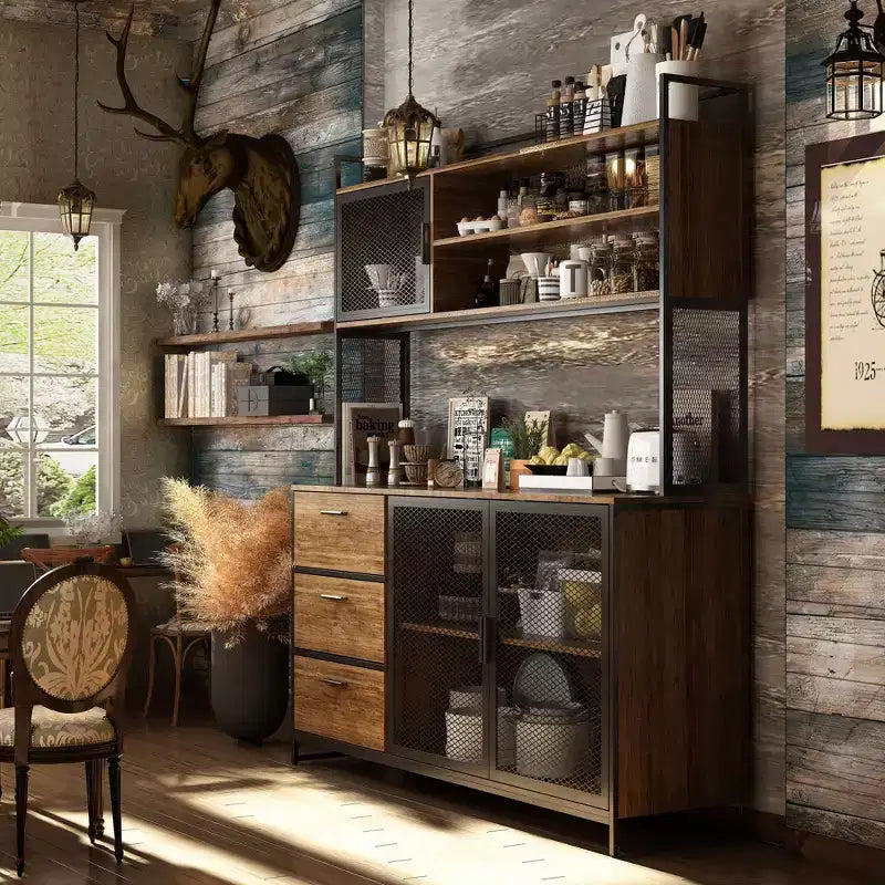 Kitchen Cabinet Wooden Buffet Sideboard Metal Door 3 Drawer Rack Worktop