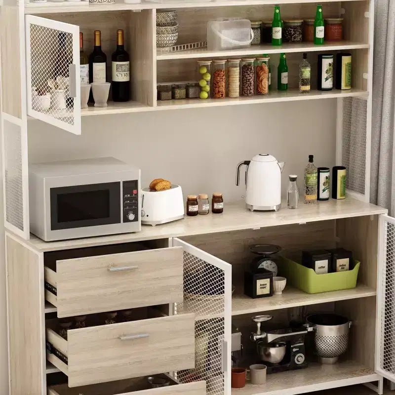Meuble bas de cuisine en bois avec portes métalliques, 3 tiroirs et plan de travail