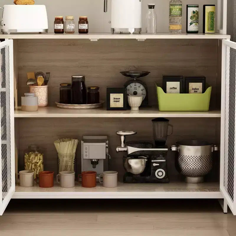 Meuble bas de cuisine en bois avec portes métalliques, 3 tiroirs et plan de travail