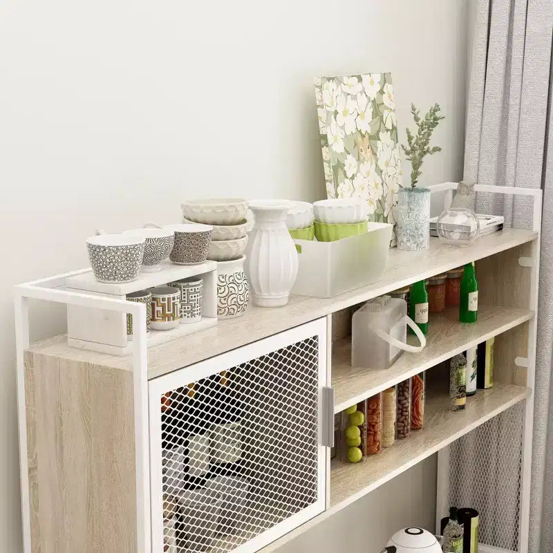 Meuble bas de cuisine en bois avec portes métalliques, 3 tiroirs et plan de travail