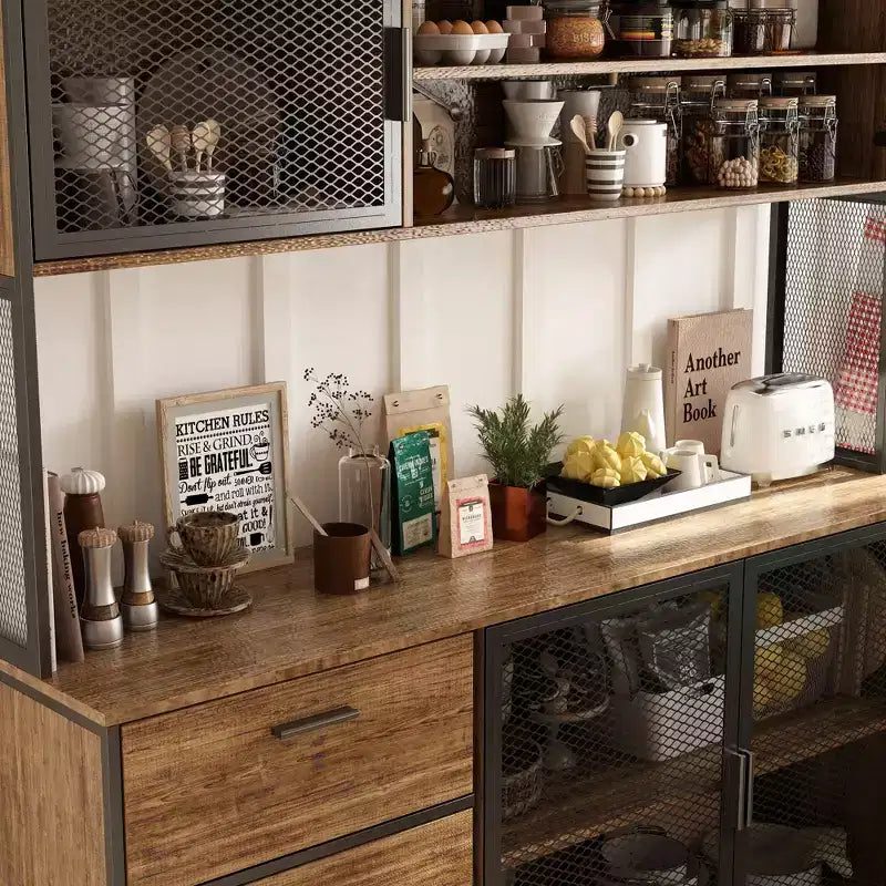 Meuble bas de cuisine en bois avec portes métalliques, 3 tiroirs et plan de travail