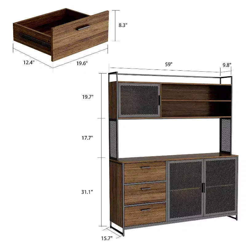 Kitchen Cabinet Wooden Buffet Sideboard Metal Door 3 Drawer Rack Worktop