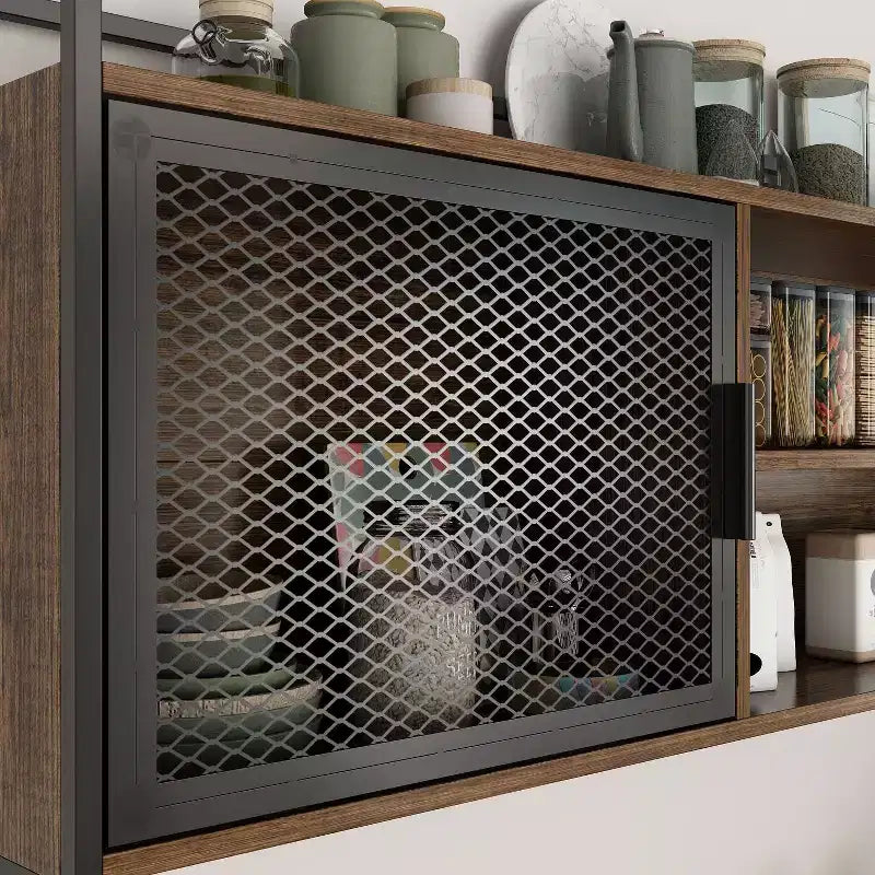 Meuble bas de cuisine en bois avec portes métalliques, 3 tiroirs et plan de travail