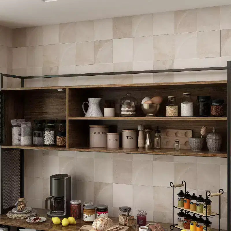 Meuble bas de cuisine en bois avec portes métalliques, 3 tiroirs et plan de travail
