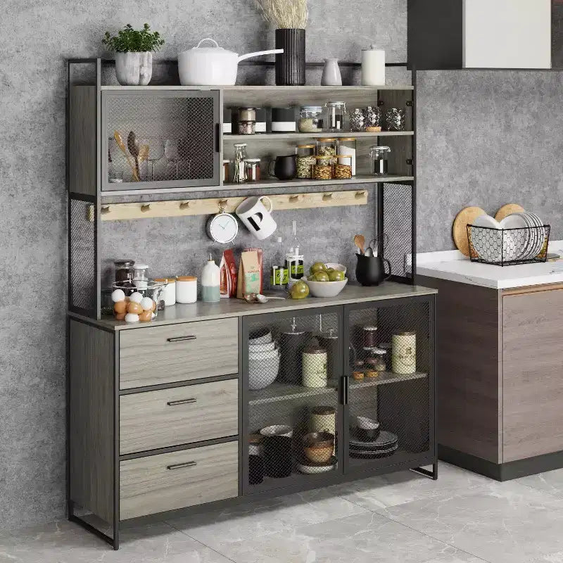 Kitchen Cabinet Wooden Buffet Sideboard Metal Door 3 Drawer Rack Worktop
