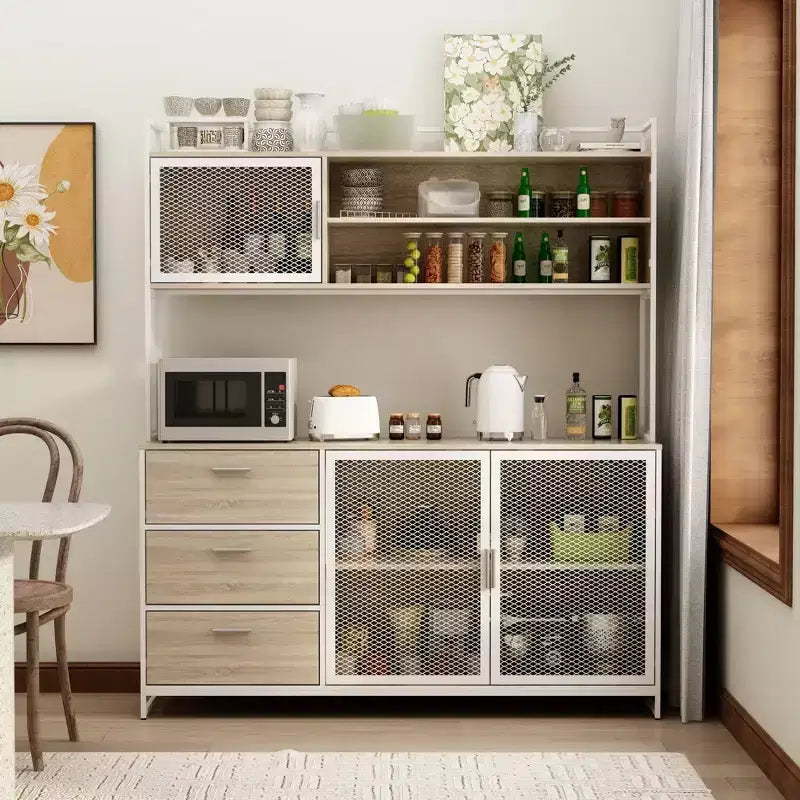 Kitchen Cabinet Wooden Buffet Sideboard Metal Door 3 Drawer Rack Worktop